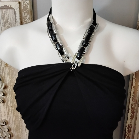 Vintage Love & Love Little Black Mini Dress with Jeweled Halter Small - Picture 2 of 10